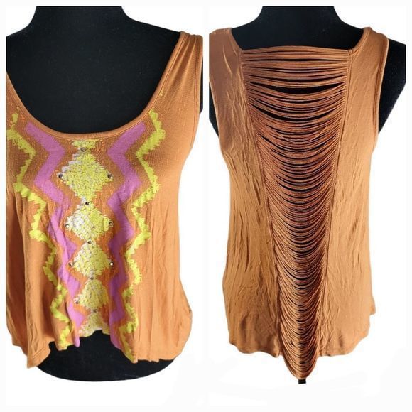 DECREE‎ Crop Cami Sleeveless Trapeze Top Yellow, Orange & Lilac Size lg - Picture 1 of 4